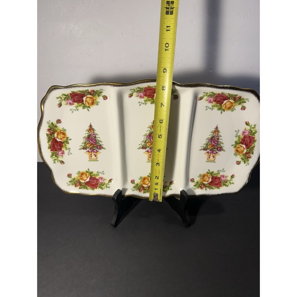 Royal Albert Old Country Roses Holiday 3-Section Tray Christmas Tree 15" Gold - Picture 4 of 6